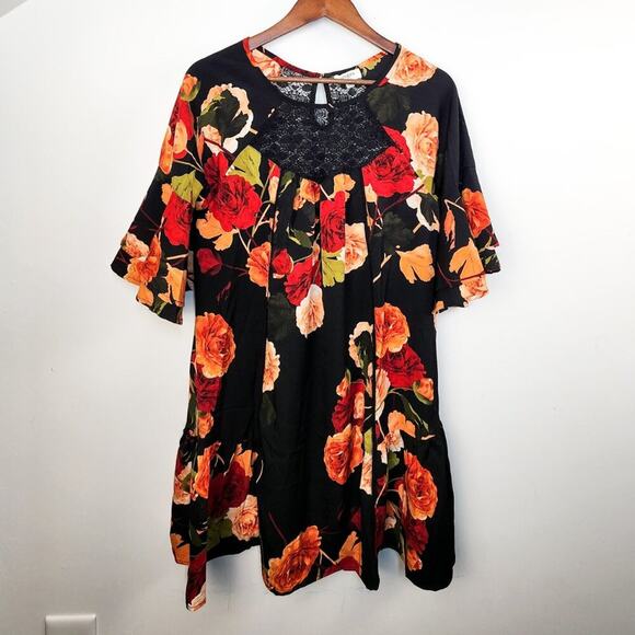 Umgee Off Shoulder Bell Sleeve Floral Mini Dress Size Small Hippie Peasant Gypsy - Picture 1 of 7